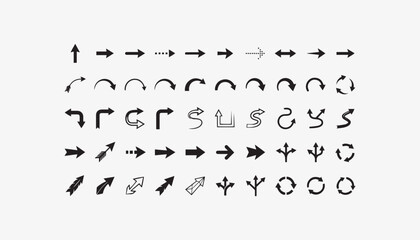 Fototapeta premium Collection of various black arrows on white background for design.