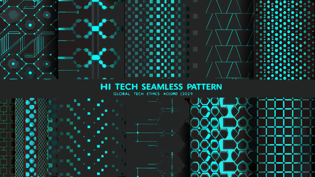 Hi Tech Seamless Pattern Collection A Variety Of Geometric Designs In Teal And Dark Blue abstract background