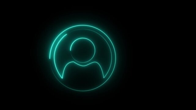 Neon User Avatar Icon Animation on Black Background &ndash; Single Person Profile Symbol, 4K