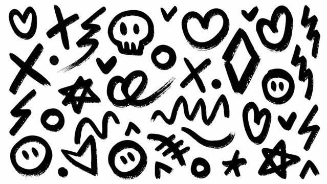 Chaotic Collection Of Hand Drawn Doodles And Graffiti Elements On A White Background abstract art anarchy artistic