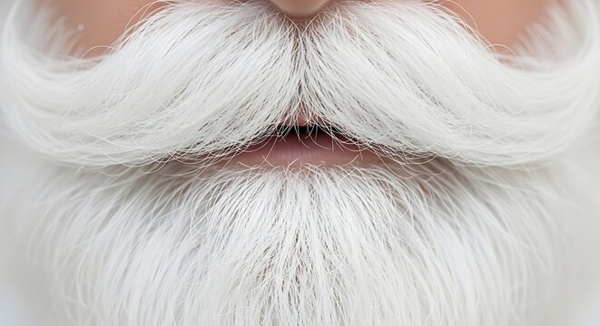 Close up of a white santa claus mustache and beard for christmas