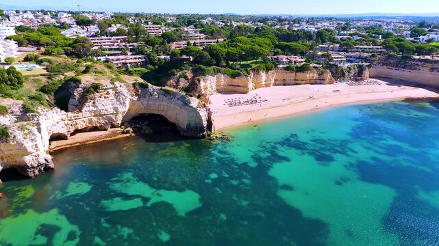 Aerial view of the beach in Porches in the municipality of Lagoa, Portugal