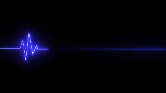 Neon ecg line animation video on black background. Heart beat. Electrocardiogram. One pulse line. ECG heartbeat monitor, ECG monitor, Heart beating and pumping, medical abstract animation.
