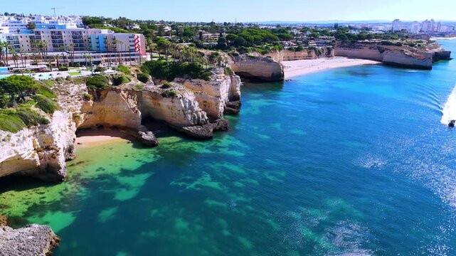 Aerial view of the beach in Porches in the municipality of Lagoa, Portugal