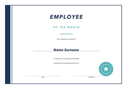 Employee of the month certificate template modern corporate award blank editable