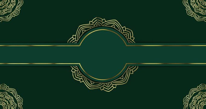 Elegant Golden Mandala Ornament with Circular Frame on Dark Green Background. Suitable for Islamic Wedding Invitation, Certificate, Luxury Label, Ramadan Banner and Formal Event Backdrop Design