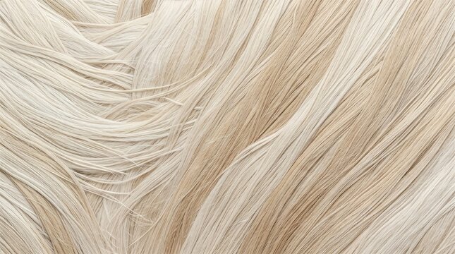 Abstract macro background texture of smooth silky blonde human hair strands woven together with platinum highlights