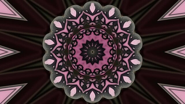 Pink and dark grey kaleidoscope mandala pattern looping seamlessly. Aesthetic video background