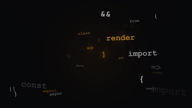 Abstract Software Development Background with Floating JavaScript Code Keywords