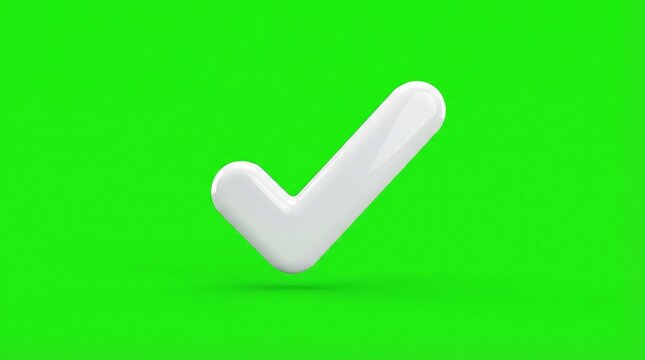 Checkmark icon finished in a bright white tone stands centered on a solid green background for digital applications.