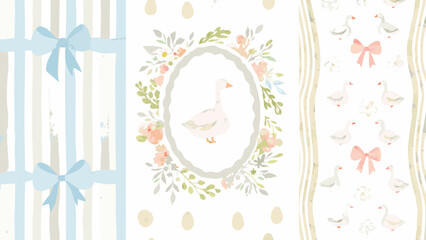 Floral ornament featuring geese and ribbons a delicate vector illustration for children s decor baby bird motif © Riya