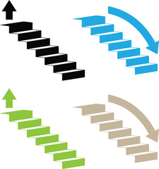 Obraz premium Staircase going up and down arrow direction vector illustration set of graphic elements.