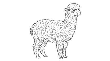 Curly fleece alpaca farm animal line art drawing. © asni
