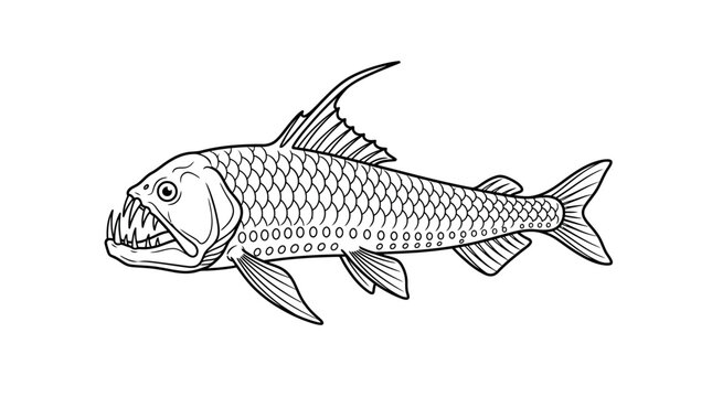 Deep sea dragonfish predator line art illustration.