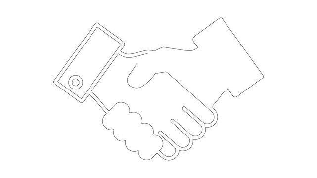 Continuous line drawing animation of two hands shaking in business deal.