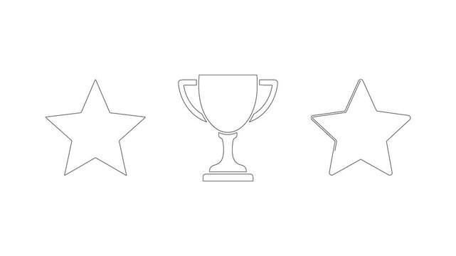 Continuous line drawing of stars and a golden trophy cup trophy motion.