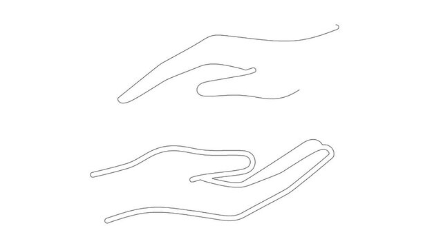 Continuous line drawing of two hands meeting in a gesture of protection.