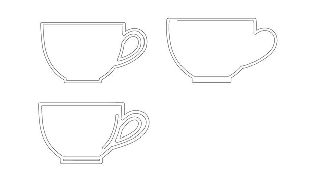 Minimalist continuous line drawing animation of coffee cups appearing set.