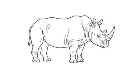 Realistic rhinoceros profile line art illustration. © asni