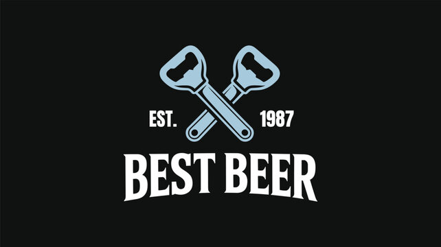 Best beer shop label with crossed bottle openers and text established 1987. vector illustration of bottle opener for beer shop.