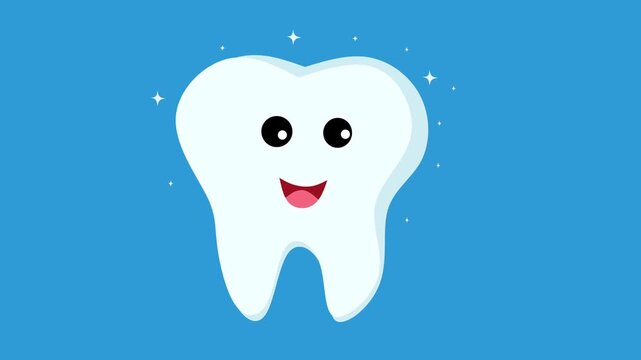 A Cartoon tooth character, illustrating excellent dental hygiene and health, smiling happily with bright white enamel, symbolizing protection and care for healthy oral.