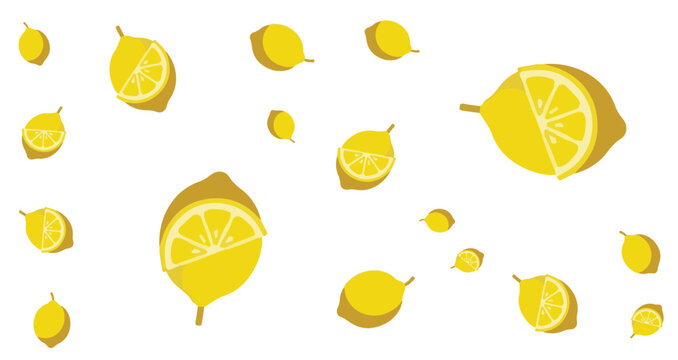 fresh yellow lemons with sliced halves scattered on white background vibrant citrus fruit pattern