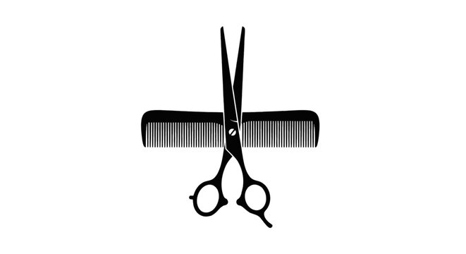 Vector illustration of barber scissors and hair comb icon on a transparent background