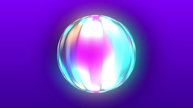 Glowing holographic glass orb with vibrant cyan and magenta gradient loop. Seamless futuristic abstract motion background for branding, technology, digital presentations and creative video projects