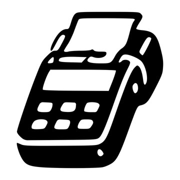 A sleek card reader payment machine with printed paper receipt extending outward, representing point-of-sale retail processing and electronic trade checkouts