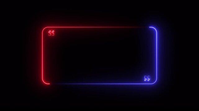 quotes neon frame frame border animated frame border place adverbs. neon template animation on black background