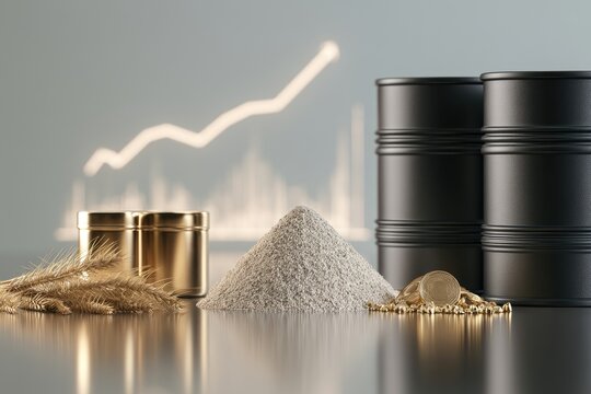 Industrial commodities with rising financial chart backdrop