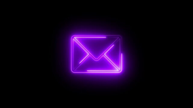 Animated neon message icon on black background. Neon email icon concept.