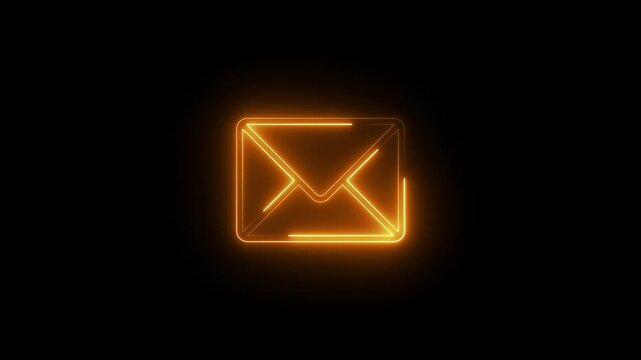 Animated neon message icon on black background. Neon email icon concept.