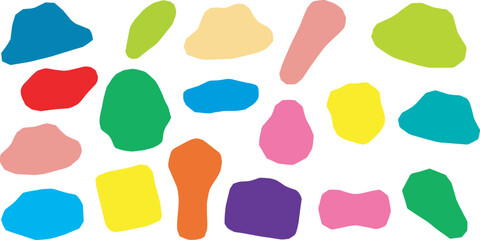 A vibrant collection of colorful, abstract, organic shapes scattered across a white background, evoking a sense of playful creativity and diversity. © Riki