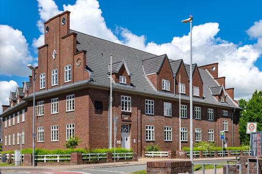 Husum, Germany, June 11, 2026- Administrative building of the North Frisia tax office in traditional brick architecture