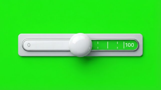 Range slider displays a white knob positioned between zero and one hundred on a green digital progress bar interface.