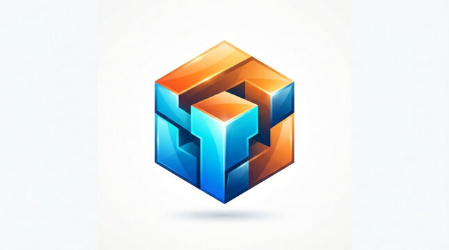 3D cube logo icon. Abstract geometric shape for modern corporate branding and tech design.