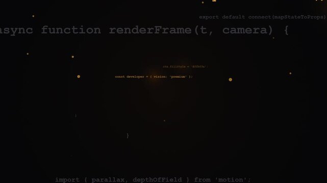 Futuristic JavaScript Programming Code with Glowing Particle Background