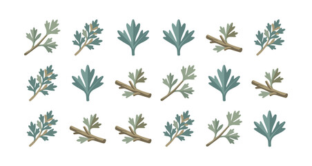 green and blue eucalyptus leaves with brown stems seamless pattern on white background © Fendik eps