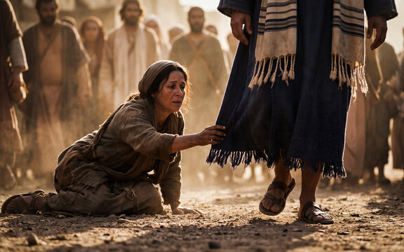 Woman Touching Jesus Christ Garment for Healing