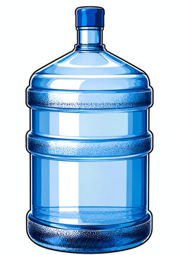 Stylized pop art vector illustration of a large blue plastic water cooler jug with thick outlines. Isolated on a white background. Perfect for water delivery app UI, stickers, and infographic design.