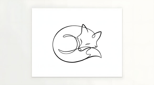 Sleeping fox minimalist continuous line art drawing.