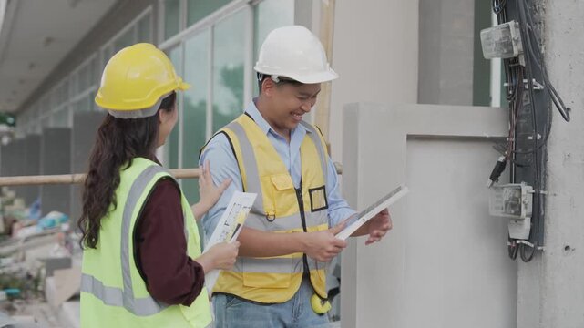 An Asian solar energy technician is discussing the installation of an electrical box for a smart home project, focusing on the installation of an eco-friendly energy system.