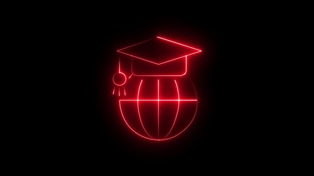 Global education pixel perfect line icon. Earth globe with mortarboard. Access to learning over world. International Online Learning and Digital Knowledge Loop Animation..