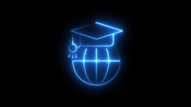 Global education pixel perfect line icon. Earth globe with mortarboard. Access to learning over world. International Online Learning and Digital Knowledge Loop Animation..