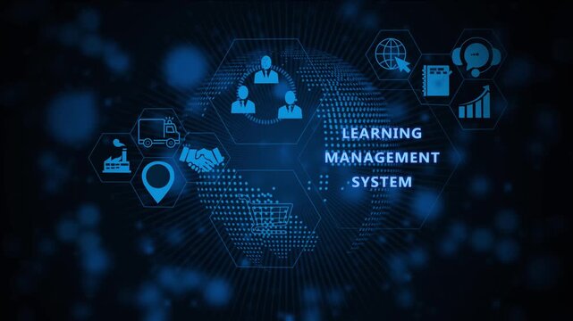 Advanced learning management system lms digital interface featuring interactive global network and corporate training software solutions for modern e-learning platforms and development