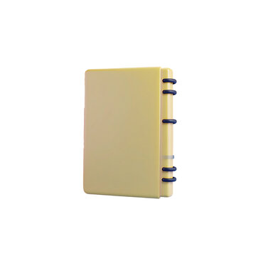Cute 3D yellow notebook, plastic cartoon toy style, soft pastel tones, glossy finish