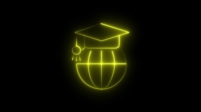 Global education pixel perfect line icon. Earth globe with mortarboard. Access to learning over world. International Online Learning and Digital Knowledge Loop Animation..