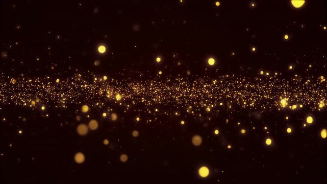 golden particles floating in dark cosmic space animation