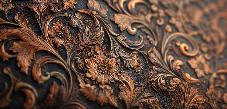 Elegant Vintage Floral Copper Embossed Leather Background Pattern